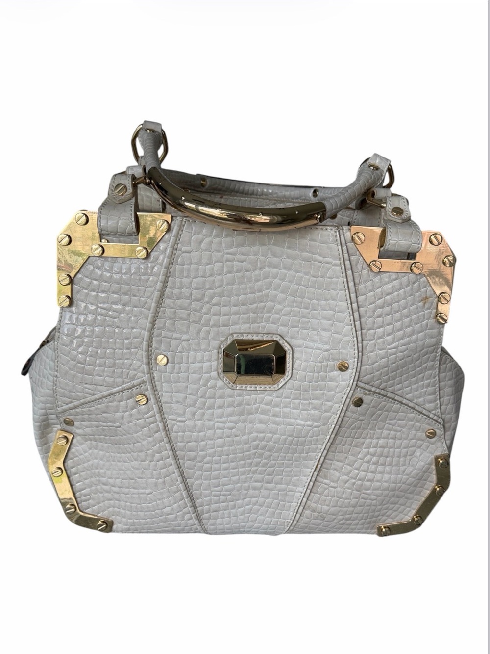 River Island Stylish White faux Croc-Embossed Tote with Gold Hardware